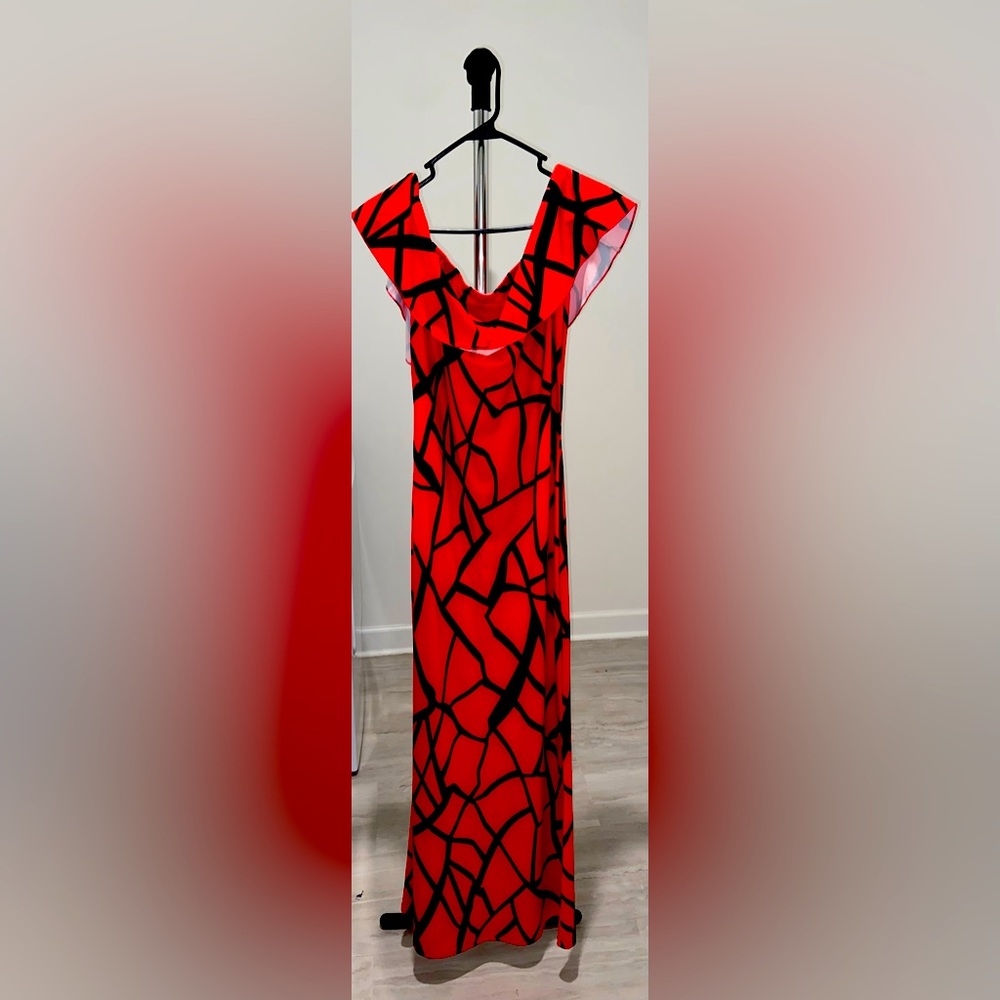Red & black off the shoulder long dress